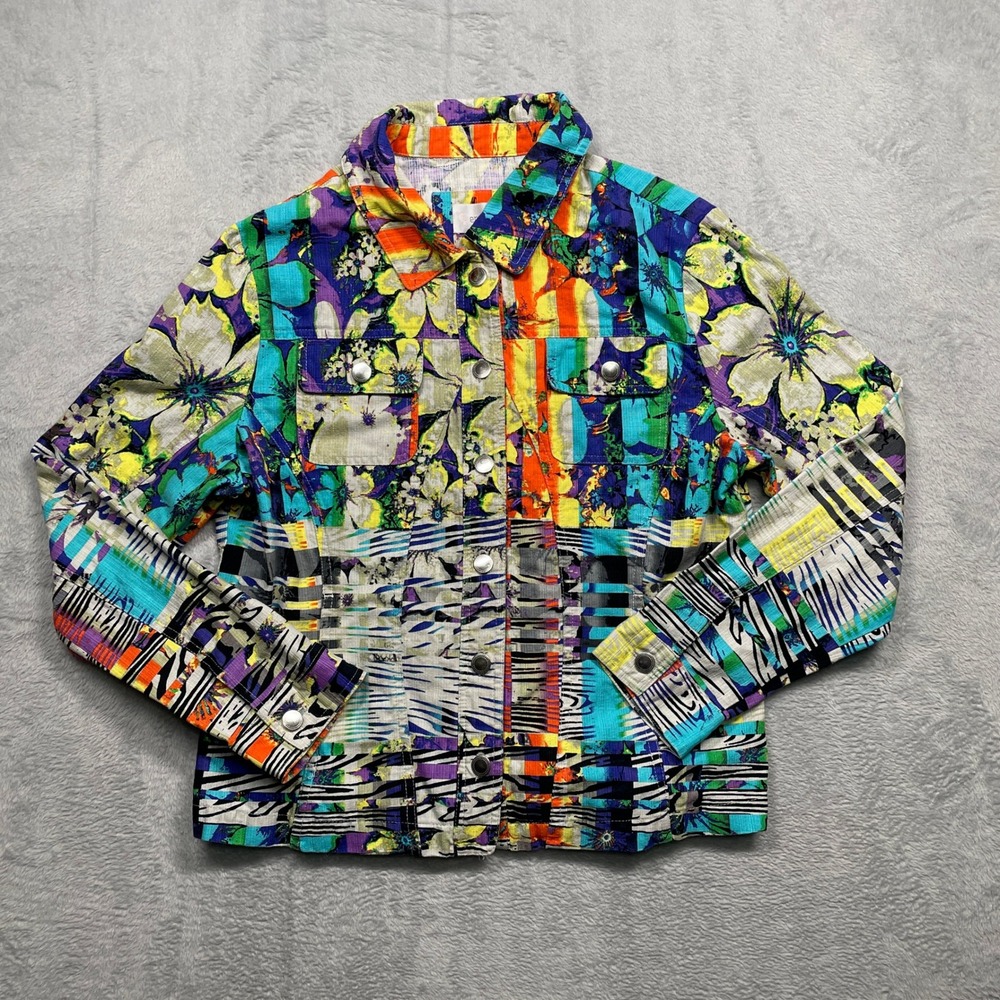 Erin London Jacket Women Large Multicolor Patchwork Floral Button Up Textured